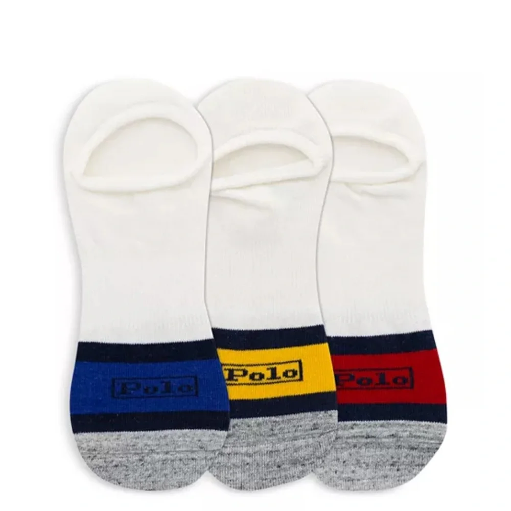 Polo Ralph Lauren Cotton Blend Logo Stripe Liner Socks, Pack of 3 NEW